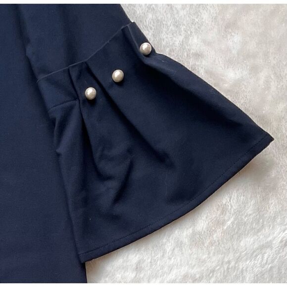 Banana Republic Navy Blue Bell Sleeve Shift Mini Dress with Pearl Accents - Picture 12 of 14